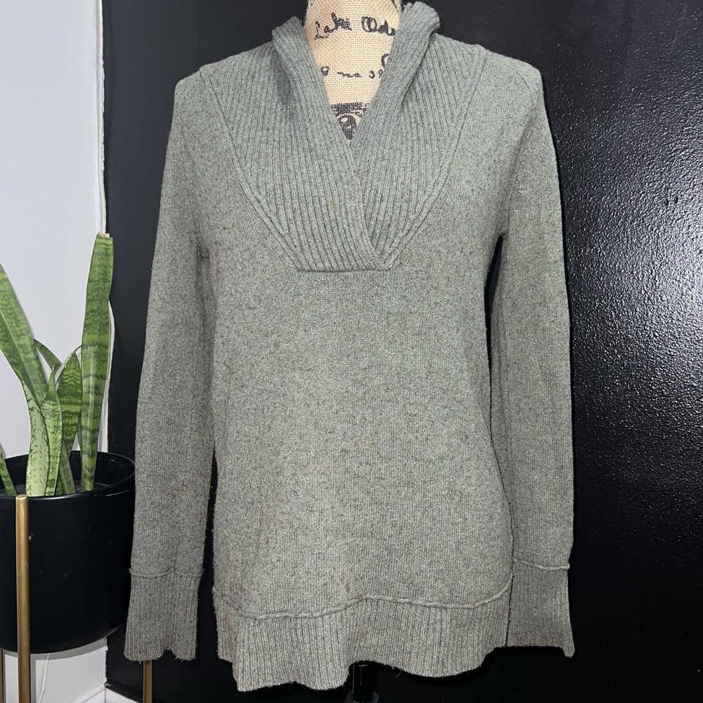 Eddie Bauer Womens Sage Green Wool Blend Ribbed Shawl Collar Sweater Small‎
